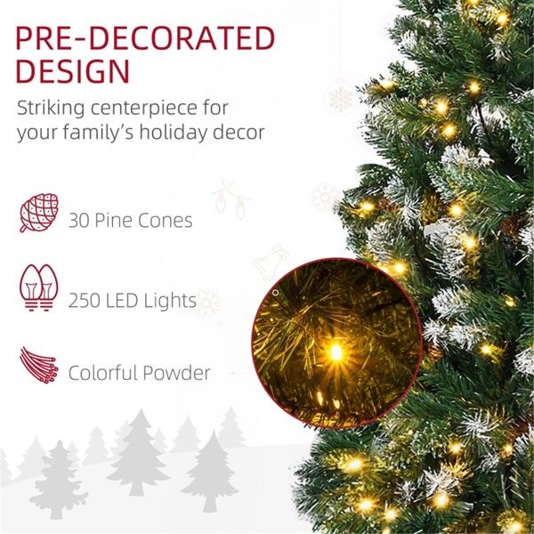 6 ft Slim Snow-Flocked Christmas Tree – Pre-Lit with Warm White LED Lights, Perfect for Small Spaces Holiday Decor 2024