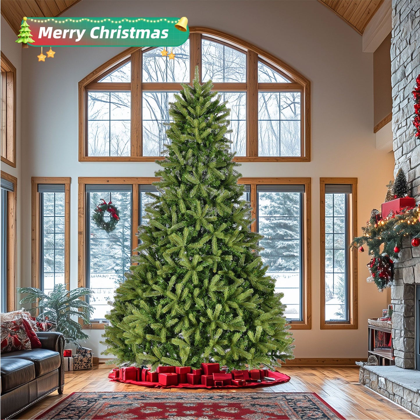 9Ft Realistic Artificial Spruce Christmas Tree – Unlit with 2576 Branch Tips, Easy Assembly with Foldable Metal Stand, Perfect Holiday Decor 2024