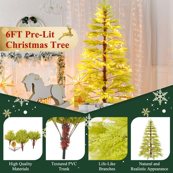 6 ft Realistic Pre-Lit Cypress Leaf Christmas Tree – 300 Warm LED Lights, Perfect Holiday Decoration for Home & Office 2024