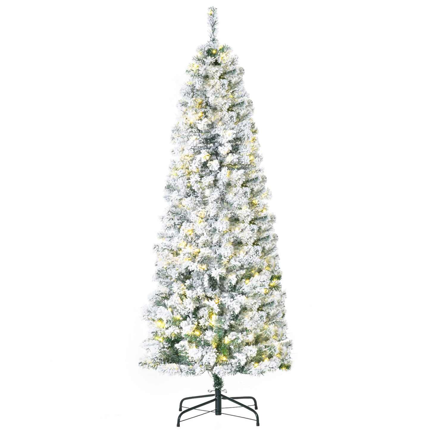 6 ft Pre-Lit Slim Douglas Fir Christmas Tree – Snow-Flocked with 250 LED Lights, Perfect Holiday Decor for Home 2024