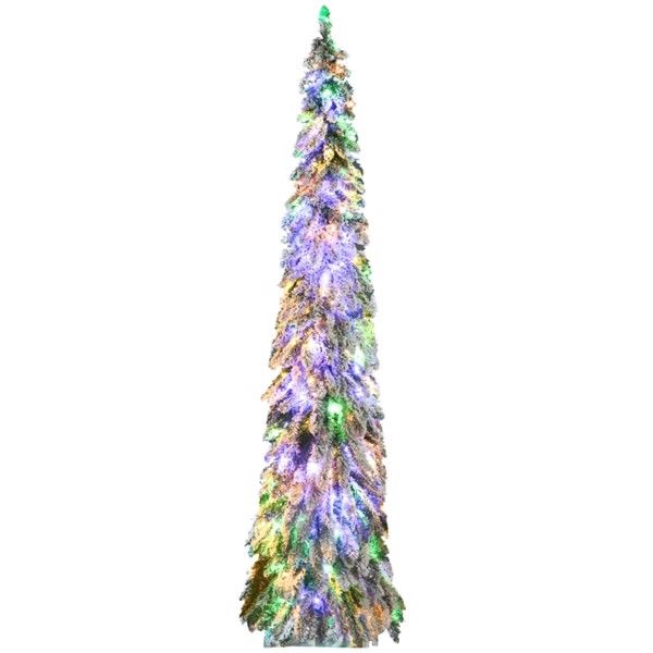 7 ft Slim Snow-Flocked Christmas Tree – Pre-Lit with 350 LED Lights, Ideal Holiday Decor for Small Spaces 2024