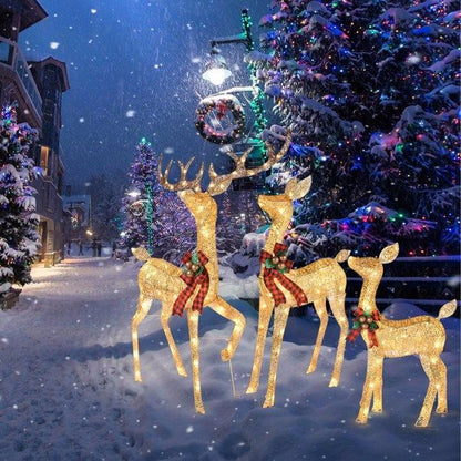 Illuminated 3-Piece Christmas Deer Family Set with 210 Warm White LED Lights for Outdoor Holiday Decor