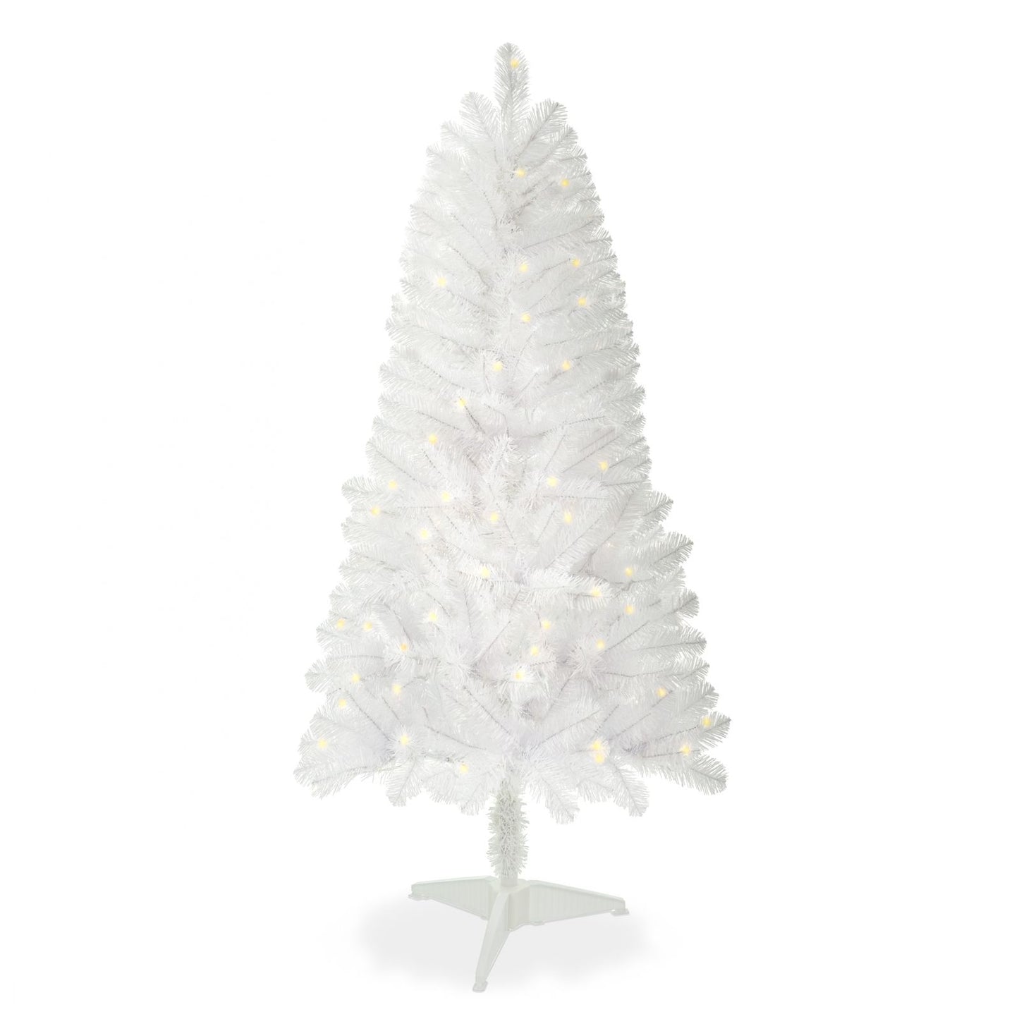 4ft Pre-Lit White Norwood Spruce Christmas Tree – Realistic PVC with 100 Warm LED Lights, Ideal Holiday Decor for Home 2024