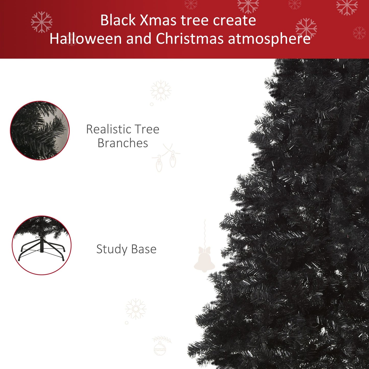 7ft Black Artificial Christmas Tree Unlit Douglas Fir with 1346 Realistic Tips - Unique Halloween and Holiday Decor for 2024