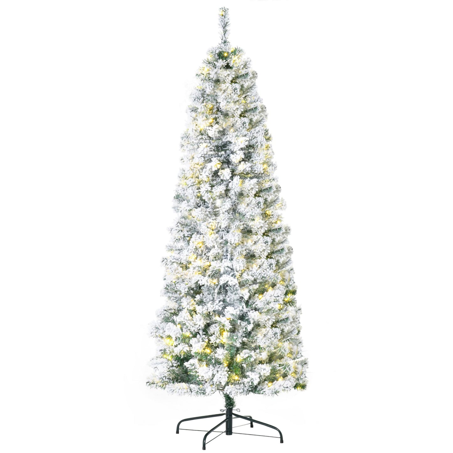 6 ft Pre-Lit Slim Douglas Fir Christmas Tree – Snow-Flocked with 250 LED Lights, Perfect Holiday Decor for Home 2024