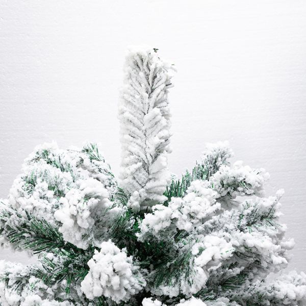 7.5 ft Pre-Lit Green Flocked Christmas Tree with 1450 Branches and Warm LED Lights - Perfect Holiday Decor for Christmas 2024