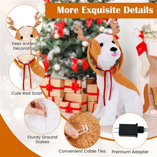 43.5" LED Lighted Christmas Dog Decoration – Adorable Outdoor Display with Antlers & Scarf, Festive Decor 2024