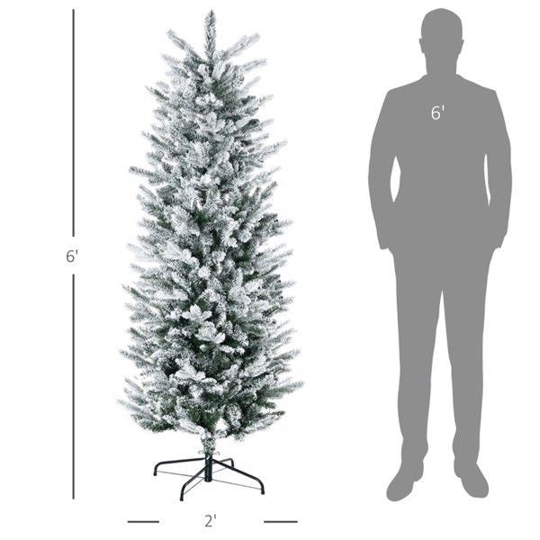 6 ft Snow-Flocked Slim Pencil Christmas Tree – Realistic Indoor Holiday Decor for Small Spaces 2024