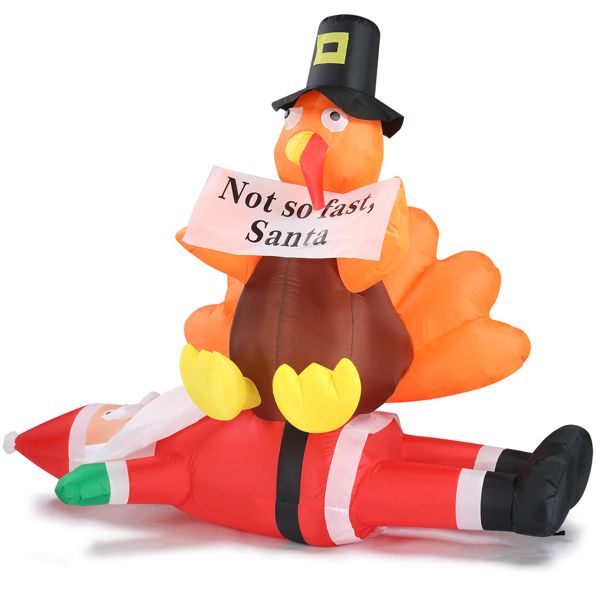 Funny 4.9 FT Inflatable Turkey on Santa Claus – LED Lit Outdoor Decoration for Lawn & Garden, Christmas 2024