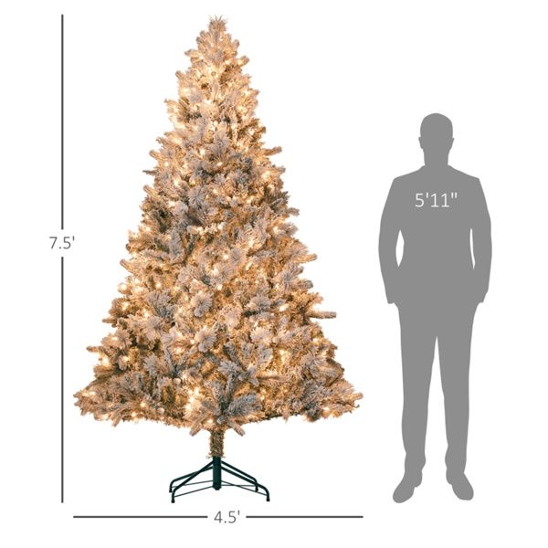 7.5 ft Snow-Flocked Pre-Lit Christmas Tree with Warm White Lights – Ideal Holiday Decor for Home & Office Christmas 2024