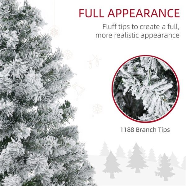 7.5 ft Snow-Flocked Pre-Lit Christmas Tree with Warm White LED Lights – Ideal Holiday Decor for Home & Office, Christmas 2024