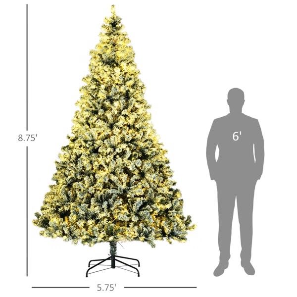 9 ft Pre-Lit Snow-Flocked Christmas Tree – Stunning Holiday Decor with 900 LED Lights, Perfect for Home & Office Christmas 2024