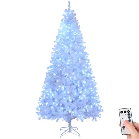 9 FT Pre-Lit White Christmas Tree – Realistic Hinged Pine with 650 LED Lights & Remote Control, Perfect Holiday Decor for Home & Office 2024