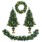 4-Piece Pre-Lit Christmas Decoration Set with Wreath, Garland, and Entrance Trees for Festive Holiday Decor 2024