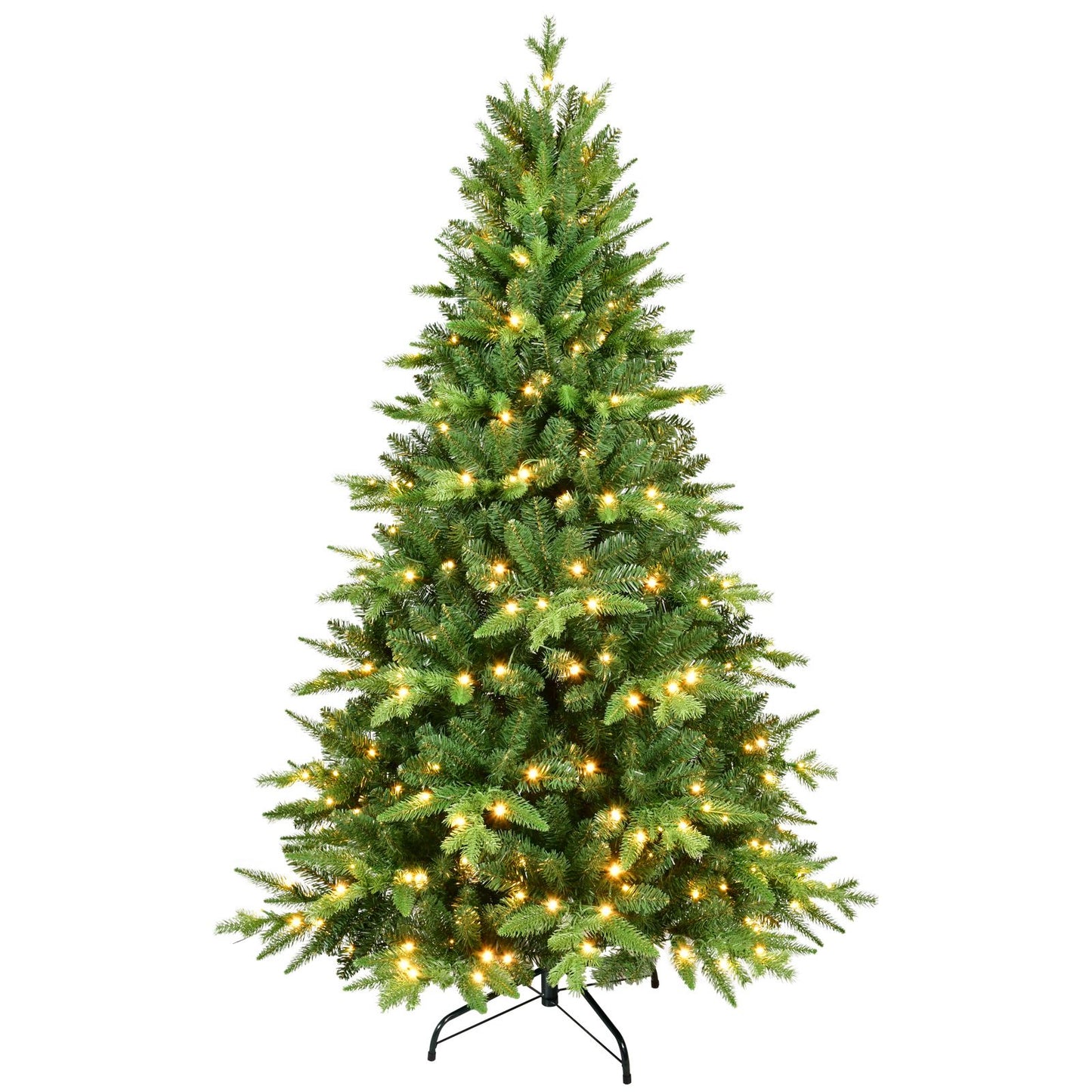 Fluffy 7FT Prelit Green Christmas Tree - Realistic PE&PVC Design with LED Lights for Festive Holiday Decor