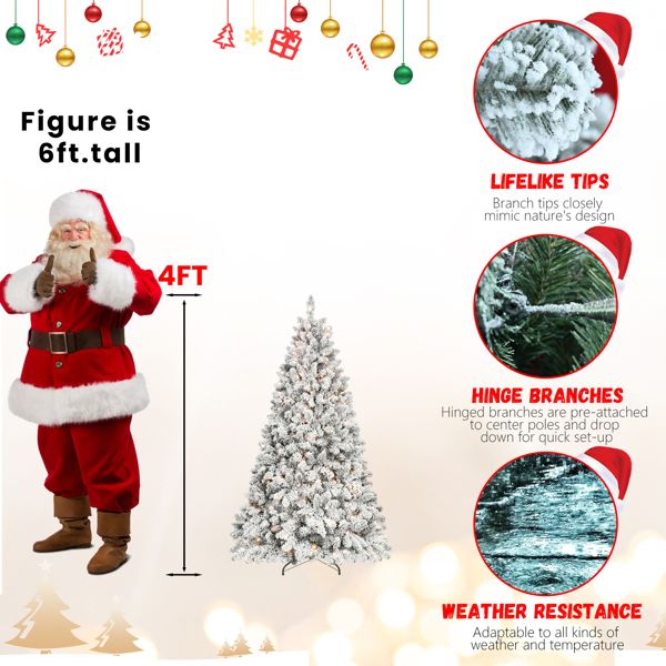 7.5 ft Pre-Lit Snow-Flocked Christmas Tree with Pine Cones – Easy Assembly with Metal Base, Perfect Holiday Decor for Home & Outdoor 2024