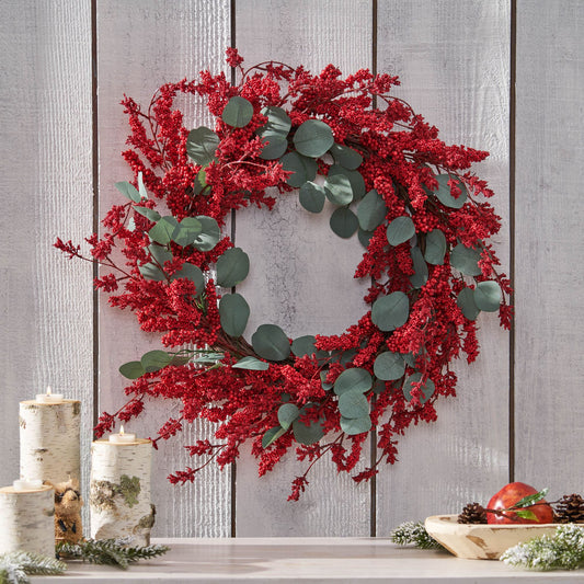 29" Lightweight Eucalyptus & Berry Wreath – Festive Holiday Decor for Front Door, Christmas 2024