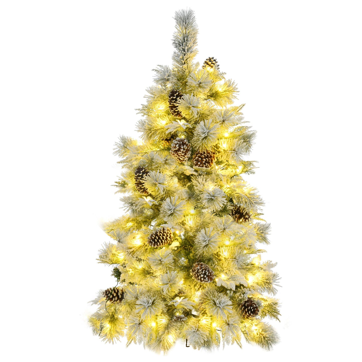 4FT Pre-Lit Snow Flocked Christmas Tree with Pine Cones – Artificial Holiday Decor, 120 Multi-Color LED Lights, Perfect for Home & Office Christmas 2024