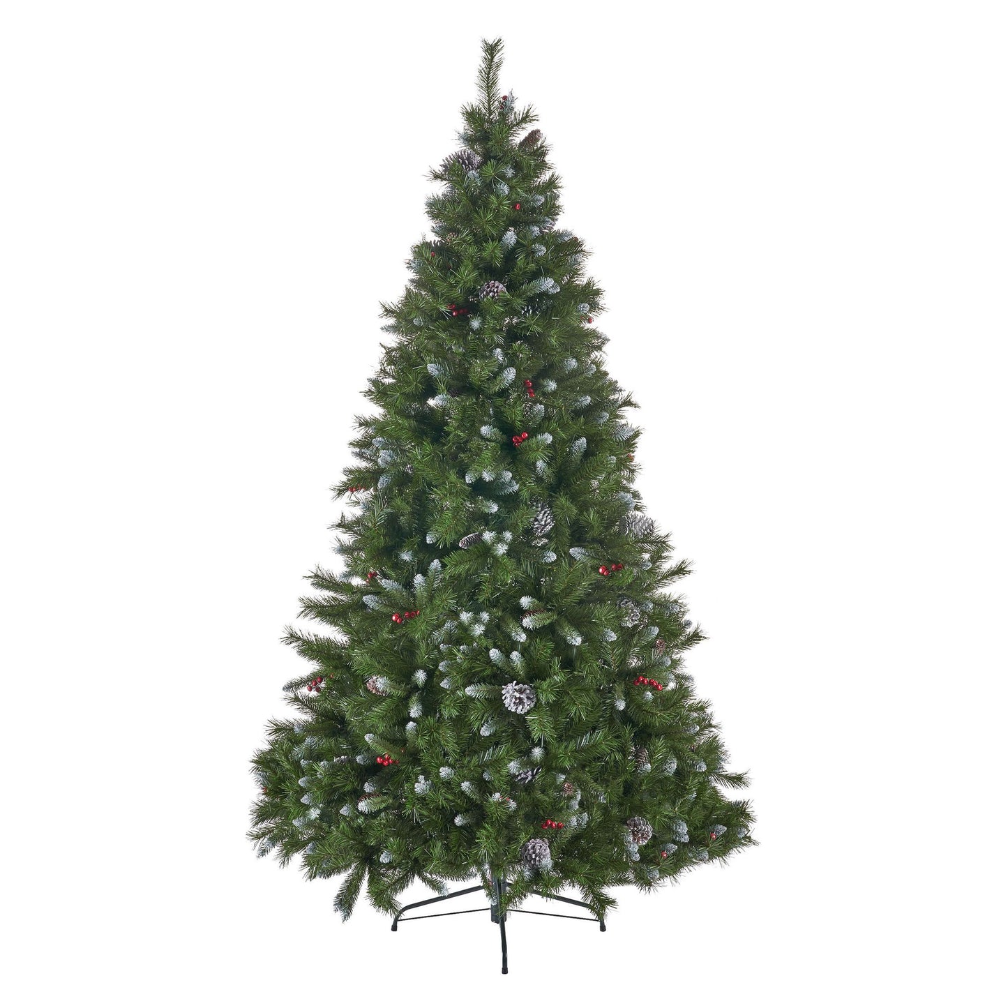 7 ft Frosted Christmas Tree with Pine Cones and Red Berries – Elegant Holiday Decor for Home, Christmas 2024