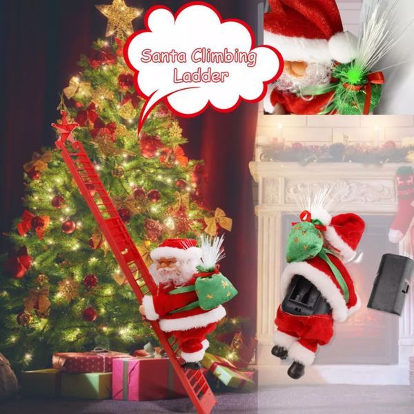 Electric Santa Claus Climbing Ladder Christmas Tree Party Decor Music Doll Gifts