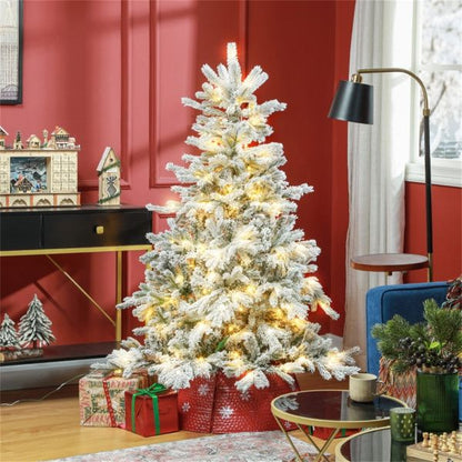 6ft Snow-Flocked Pre-Lit Christmas Tree with Warm White LED Lights – Realistic Holiday Decor for Home 2024