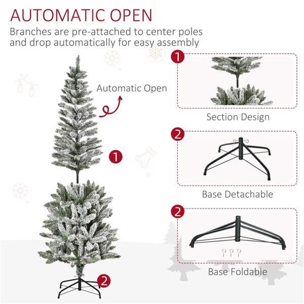 6 ft Slim Snow-Flocked Pencil Christmas Tree – Realistic Indoor Holiday Decor for Festive Celebrations 2024