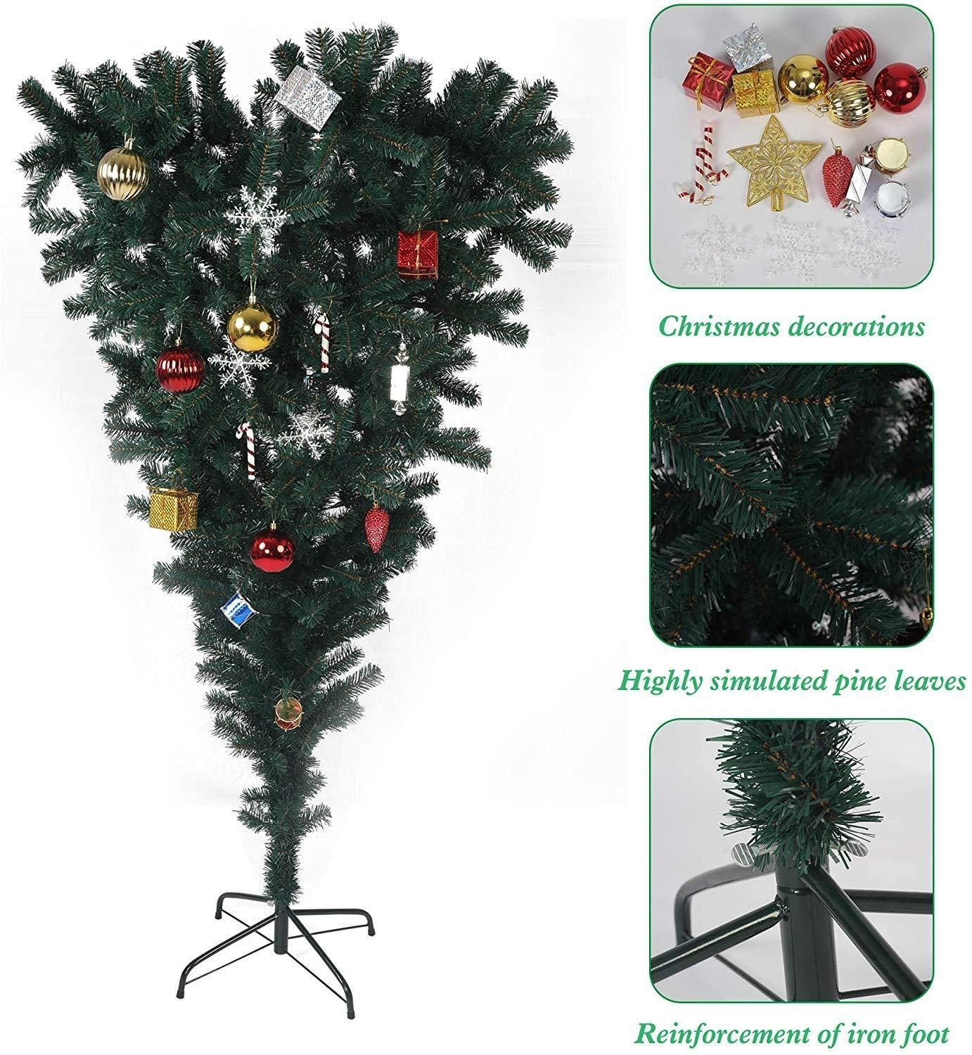 5.5 Ft Upside Down Artificial Christmas Tree with Sturdy Metal Stand - Unique Holiday Decor for Home & Office 2024