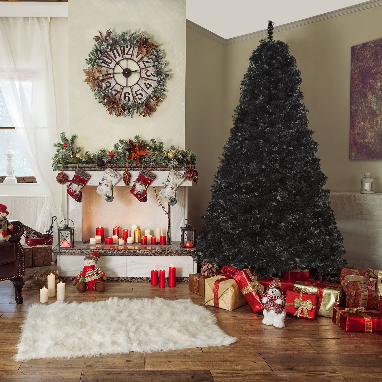 7ft Black Artificial Christmas Tree Unlit Douglas Fir with 1346 Realistic Tips - Unique Halloween and Holiday Decor for 2024