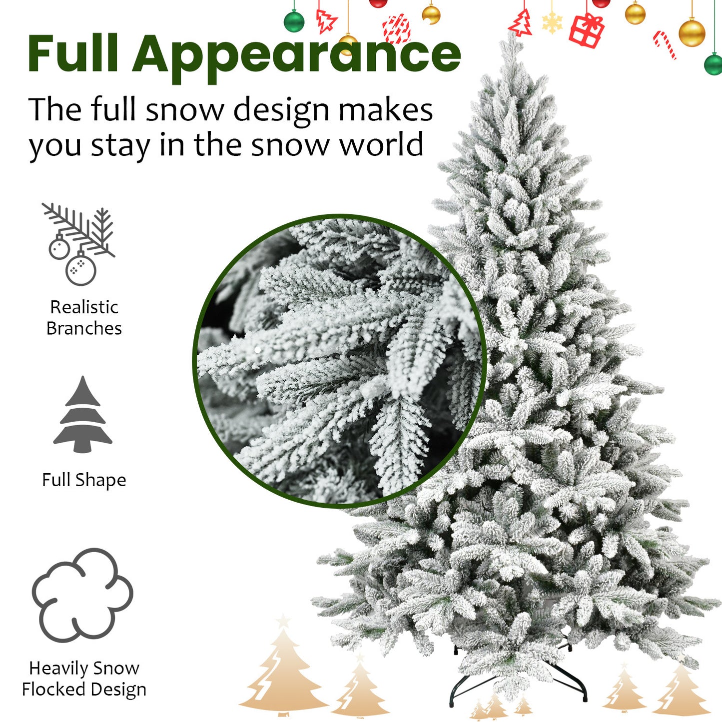 6ft Fireproof Snow-Flocked Artificial Christmas Tree – Eco-Friendly PVC Design with Hinged Structure for Holiday Decor 2024