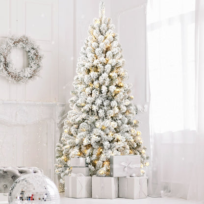 7FT Pre-Lit PVC Christmas Tree with Memory Wire - Fluffy Green Holiday Decor for a Magical Celebration