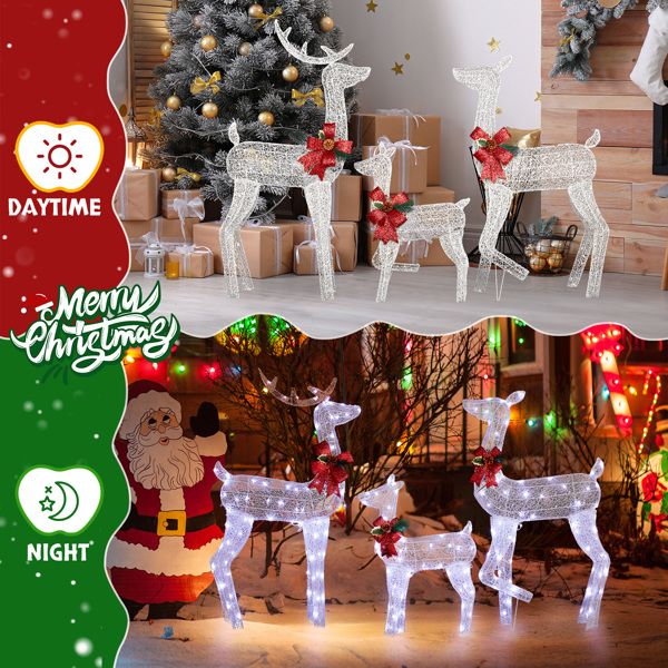 3-Piece LED Lighted Reindeer Family Set – Weatherproof Christmas Decor for Indoor/Outdoor Use, Holiday Cheer 2024