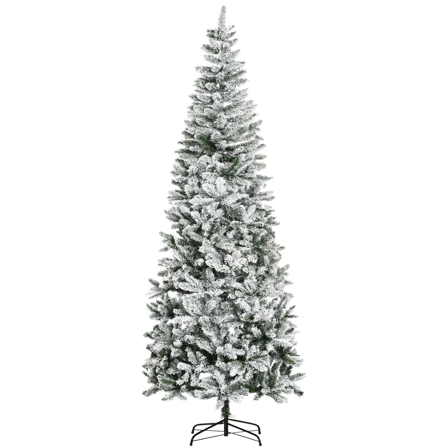 9ft Slim Snow-Flocked Pine Christmas Tree with Realistic Branches and 1084 Tips for Holiday Decor 2024