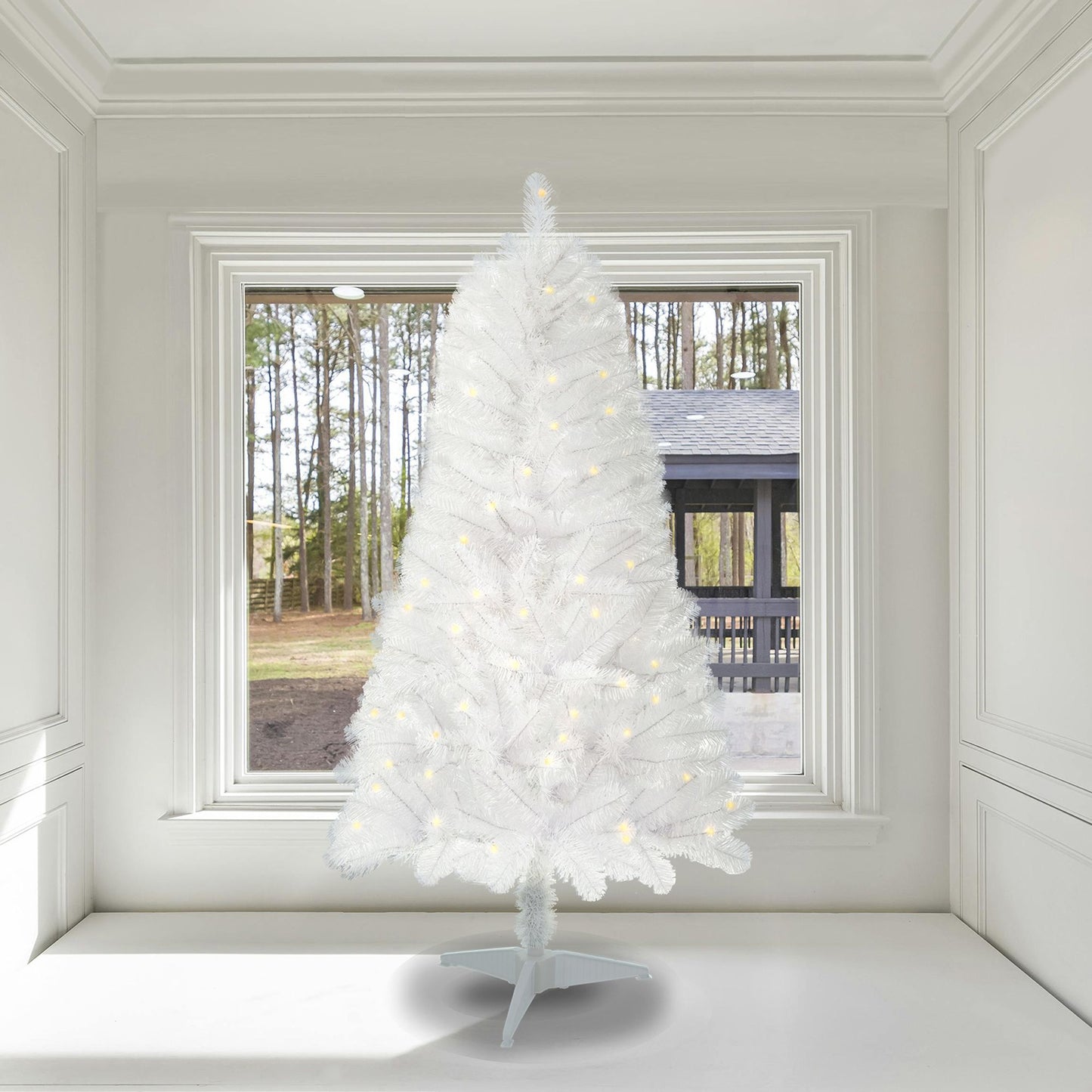 4ft Pre-Lit White Norwood Spruce Christmas Tree – Realistic PVC with 100 Warm LED Lights, Ideal Holiday Decor for Home 2024