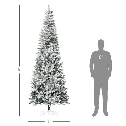 9 ft Snow-Flocked Artificial Christmas Pencil Tree – Realistic Holiday Decor for Home & Office 2024