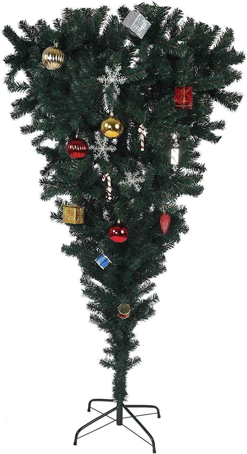 5.5 Ft Upside Down Artificial Christmas Tree with Sturdy Metal Stand - Unique Holiday Decor for Home & Office 2024