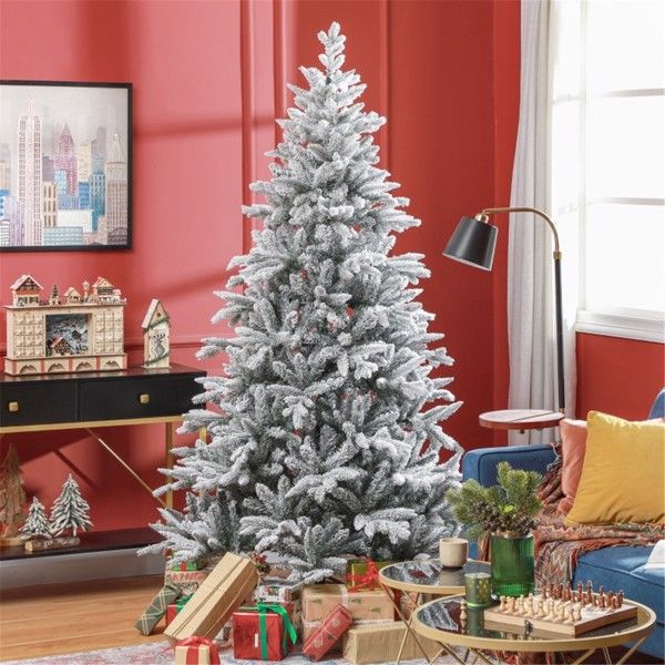 7 ft Snow-Flocked Christmas Tree – Realistic Indoor Holiday Decor with 1401 Tips for Festive Christmas 2024