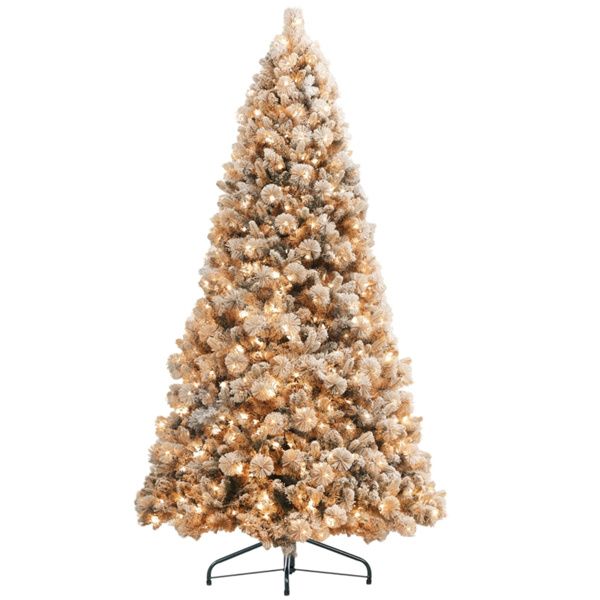 9 ft Snow-Flocked Artificial Christmas Tree with Warm White Lights - Realistic Holiday Decor for Home 2024