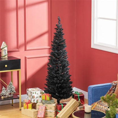 5 ft Slim Pencil Christmas Tree – Pre-Lit with Warm White LED Lights, Perfect for Small Spaces Holiday Decor 2024