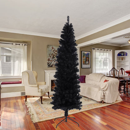 7.5 ft Slim Black Pencil Christmas Tree – Space-Saving Holiday Decor for Compact Spaces, Perfect for Christmas 2024