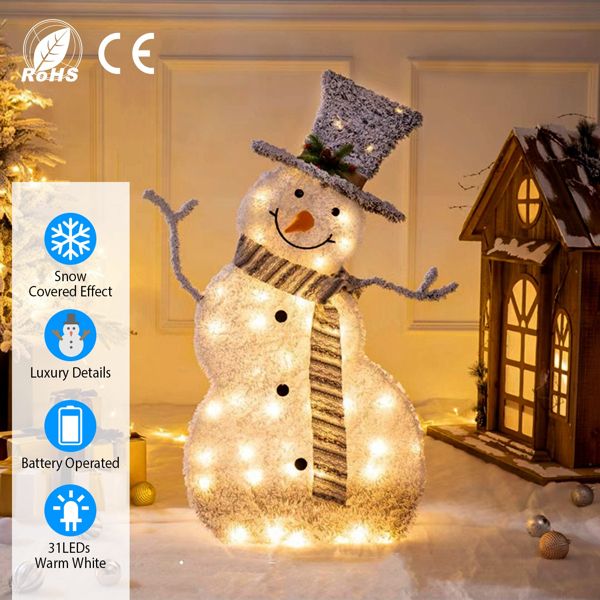 LED Christmas Snowman Decoration lighted up snowman Collapsible Battery Operated Lighted Snowman Indoor Outdoor Garden Light with Removable Hands Scarf Christmas tree, at backyard, porch, bedroom