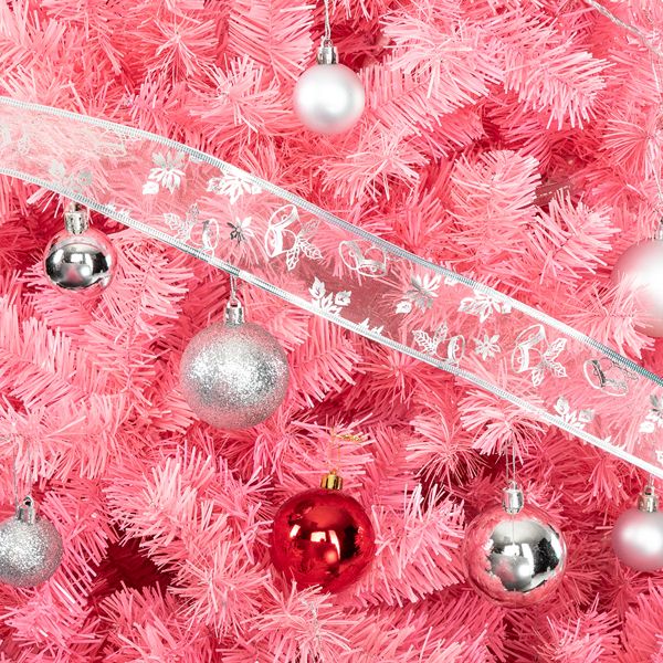 6 FT Unlit Pink Christmas Pine Tree - Full & Lush Holiday Decor with 1000 Branch Tips, Perfect for Home & Office Celebrations 2024