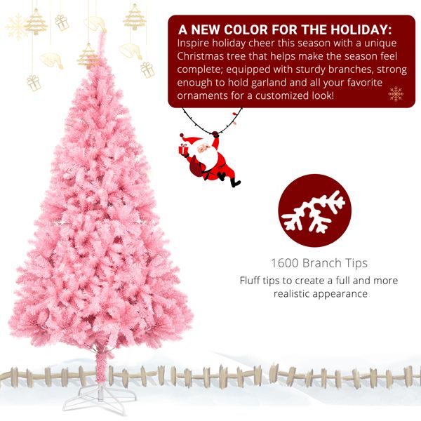 6 FT Unlit Pink Christmas Pine Tree - Full & Lush Holiday Decor with 1000 Branch Tips, Perfect for Home & Office Celebrations 2024