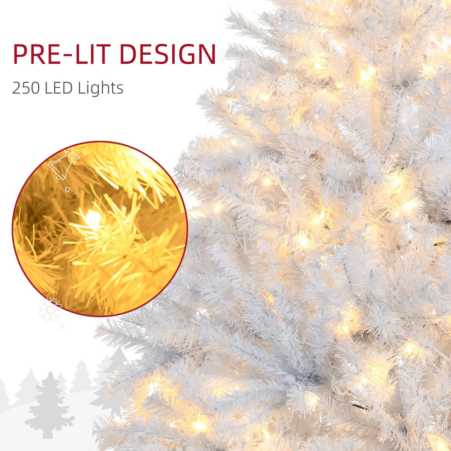 6 ft Pre-Lit White Christmas Tree – 220 Warm LED Lights with Auto Open Design, Perfect Holiday Decor for Christmas 2024