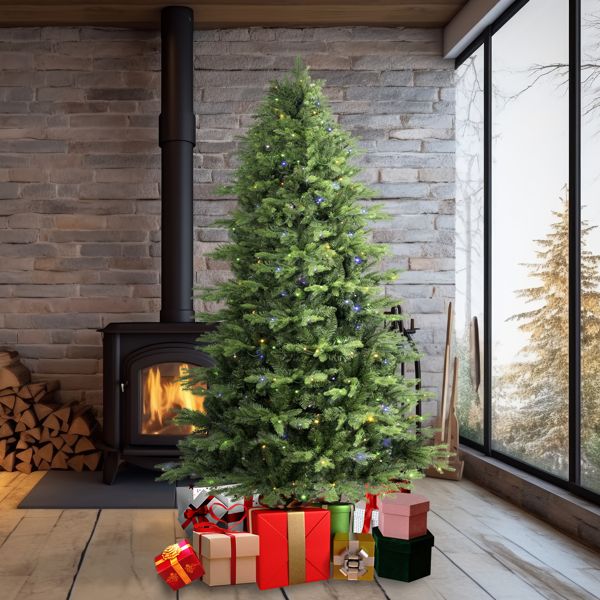 6.5 ft Pre-Lit Evergreen Christmas Tree with 450 Bi-Colour LED Lights – Durable Holiday Decor for Home & Office 2024