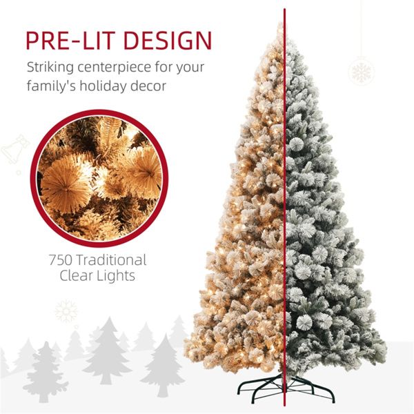 9 ft Snow-Flocked Artificial Christmas Tree with Warm White Lights - Realistic Holiday Decor for Home 2024