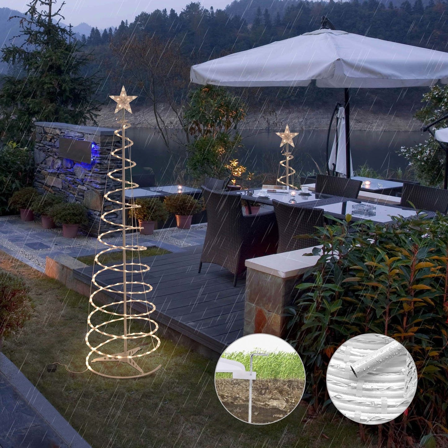 “6 ft Battery-Operated Warm White LED Spiral Christmas Tree Set – Energy-Efficient Holiday Decor for Indoor & Outdoor Use 2024”