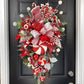 19.7-inch Christmas Teardrop Wreath – Festive Red with Candy Decorations & Berry Clusters, Ideal for Front Door, Holiday Decor 2024