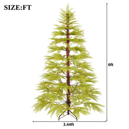 6 ft Realistic Pre-Lit Cypress Leaf Christmas Tree – 300 Warm LED Lights, Perfect Holiday Decoration for Home & Office 2024