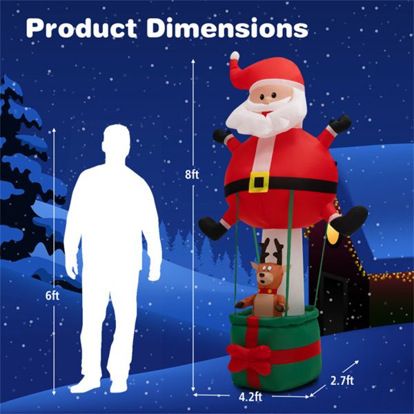 8ft Inflatable Santa Claus with Reindeer – LED Lit Festive Decor for Outdoor Display, Christmas 2024