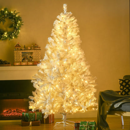 6 ft Pre-Lit White Christmas Tree – 220 Warm LED Lights with Auto Open Design, Perfect Holiday Decor for Christmas 2024